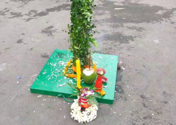 শহীদ মঞ্চ প্রস্তুতির আগে অনুষ্ঠিত হলো খুঁটি পুজো