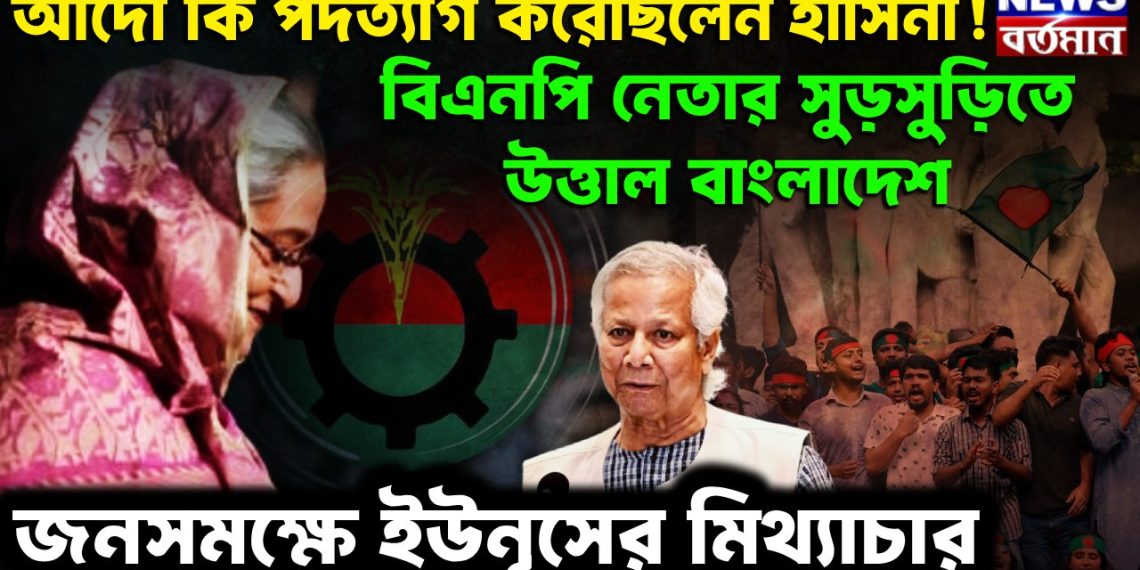 আদৌ কি পদত্যাগ করেছিলেন হাসিনা!  বিএনপি নেতার সুড়সুড়িতে উত্তাল বাংলাদেশ।  জনসমক্ষে ইউনূসের মিথ্যাচার